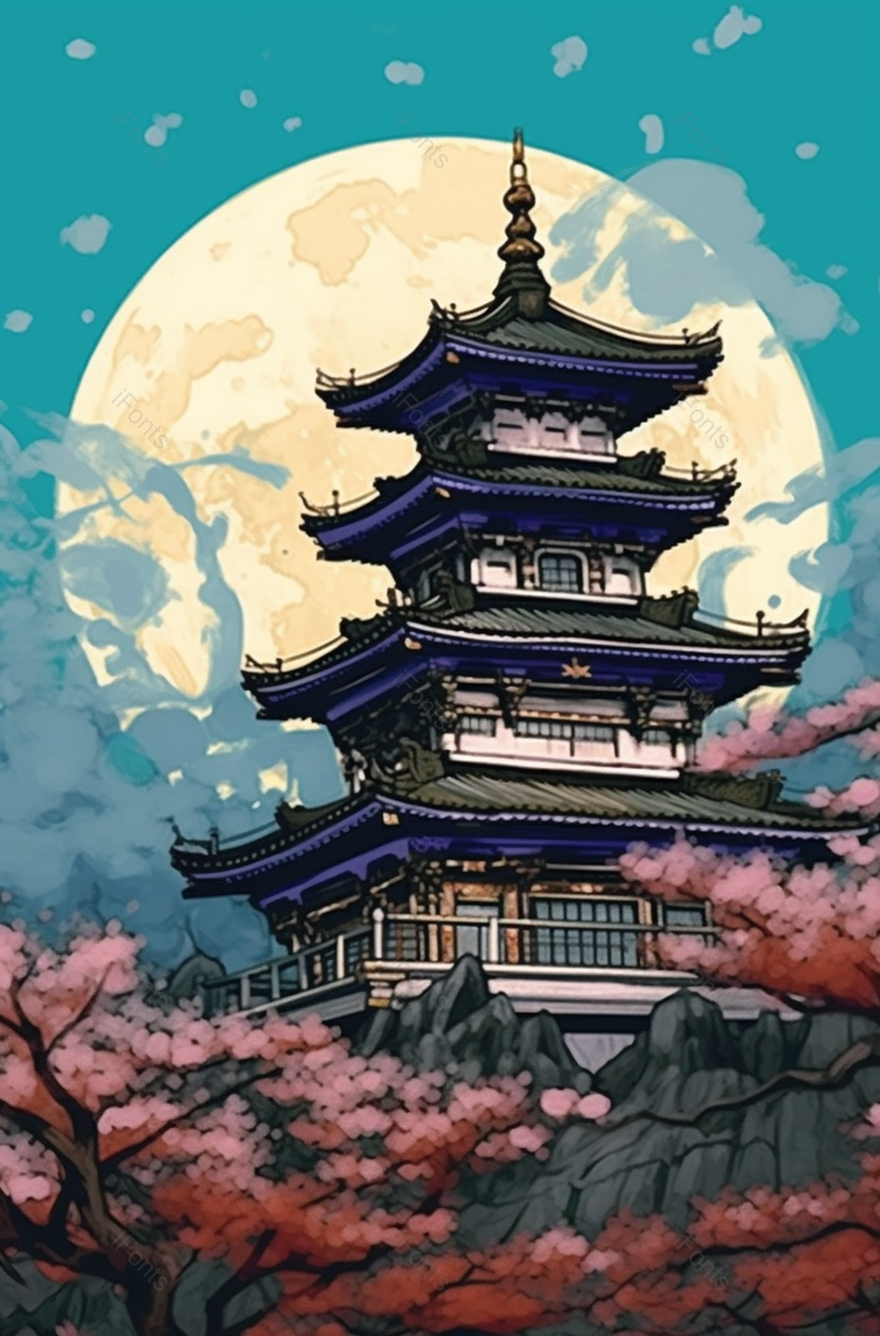 仰望山顶古典复古中国风国潮楼阁阁楼插画,插画/手绘图,插画/手绘图库,插画/手绘图下载,插画/手绘